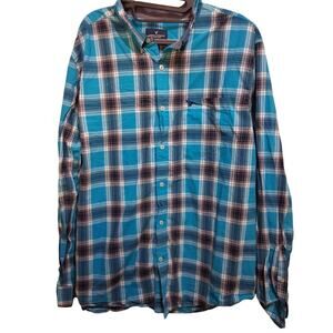 American Eagle Shirt XXL Blue Plaid Collared Button Down Top Preppy Casual